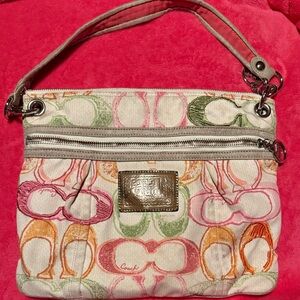 Coach Pink and Green Patterned Shoulder Bag